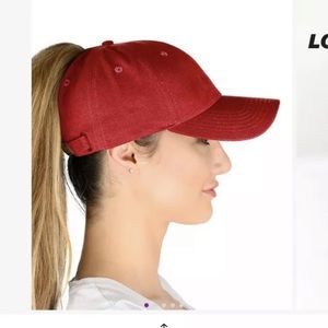 Red baseball cap, ponytail slit, Zulily, NWOT, sporting events, casual wear